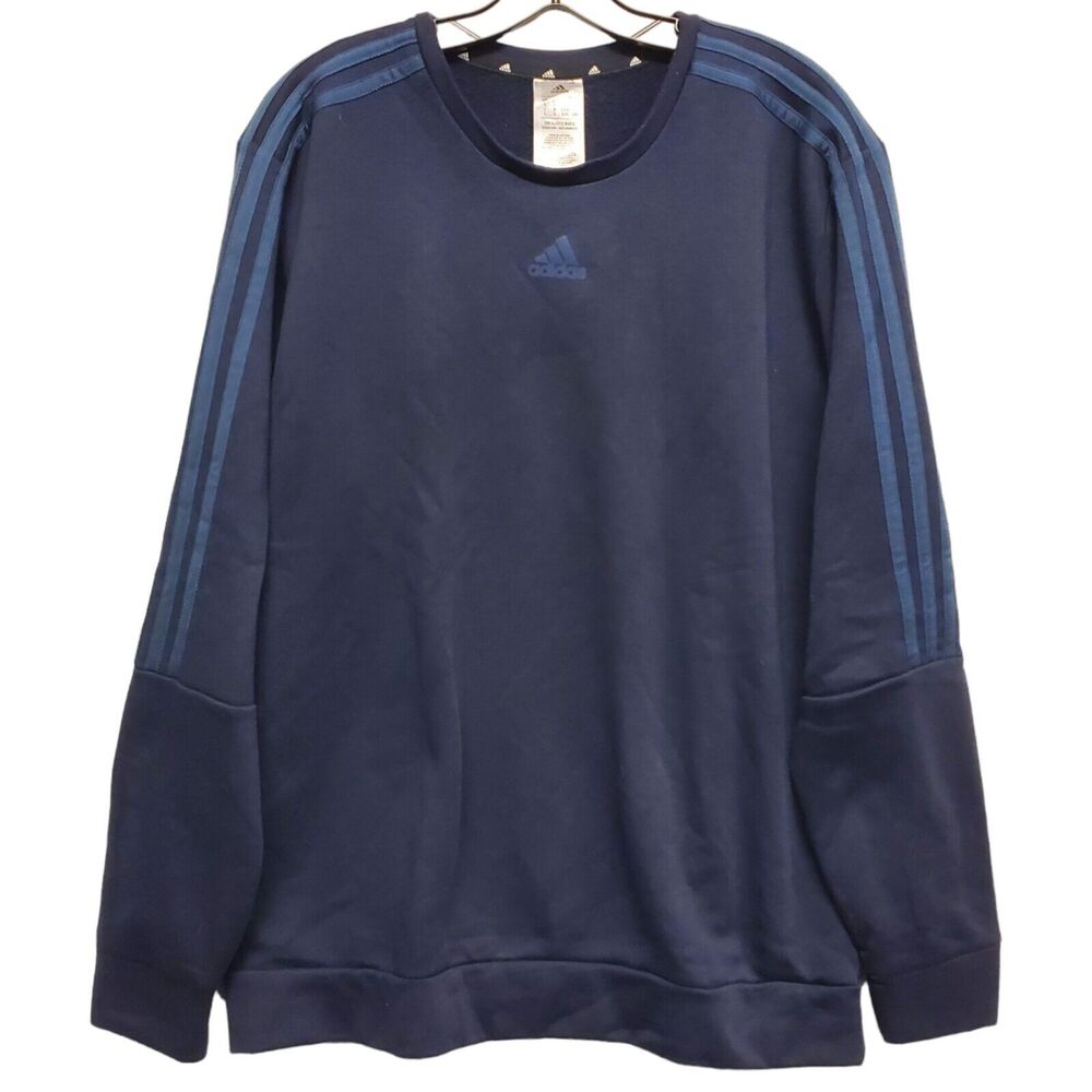 ADIDAS Sweater Mens Large Blue Activewear Pullover Athletic Sweatshirt 3 Stripes